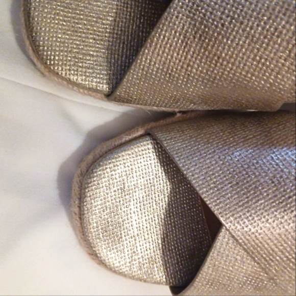 New Direction Soft Gold Espadrille Wedge Heel Shoes - Picture 6 of 7